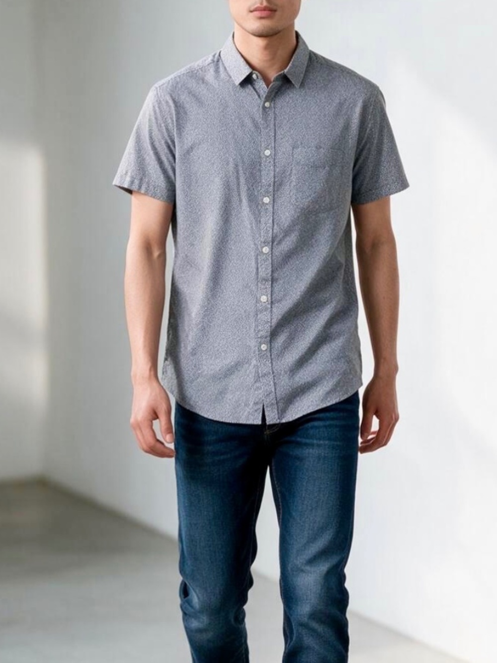 Marc Anthony Luxury Slim-Fit Linen/Cotton Blue&White Short Sleeved Men's L Shirt